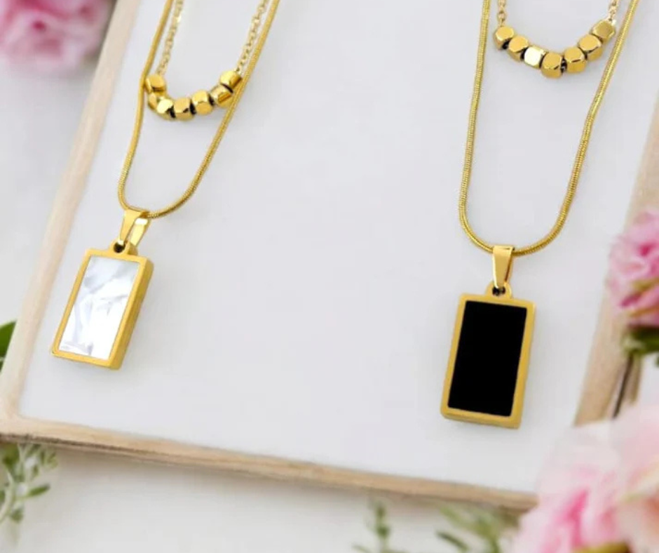 "Elegance Reversed" β White & Black Double-Sided Marble Pendant Necklace