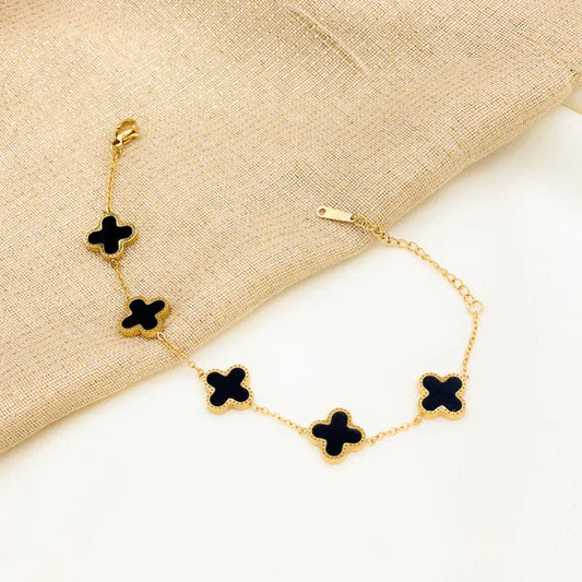 Elegant Black & White Double Sided Clover Bracelet –