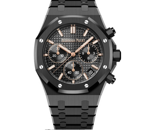 Audemars Piguet Royal Oak-Inspired Watch – Black Dial with Gold Markers | Full Stainless Steel | Luxury Men’s Timepiece